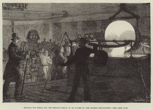 テムズ堤防に配置されるブロンズスフィンクスの金属を溶かす 作： Walter Paget